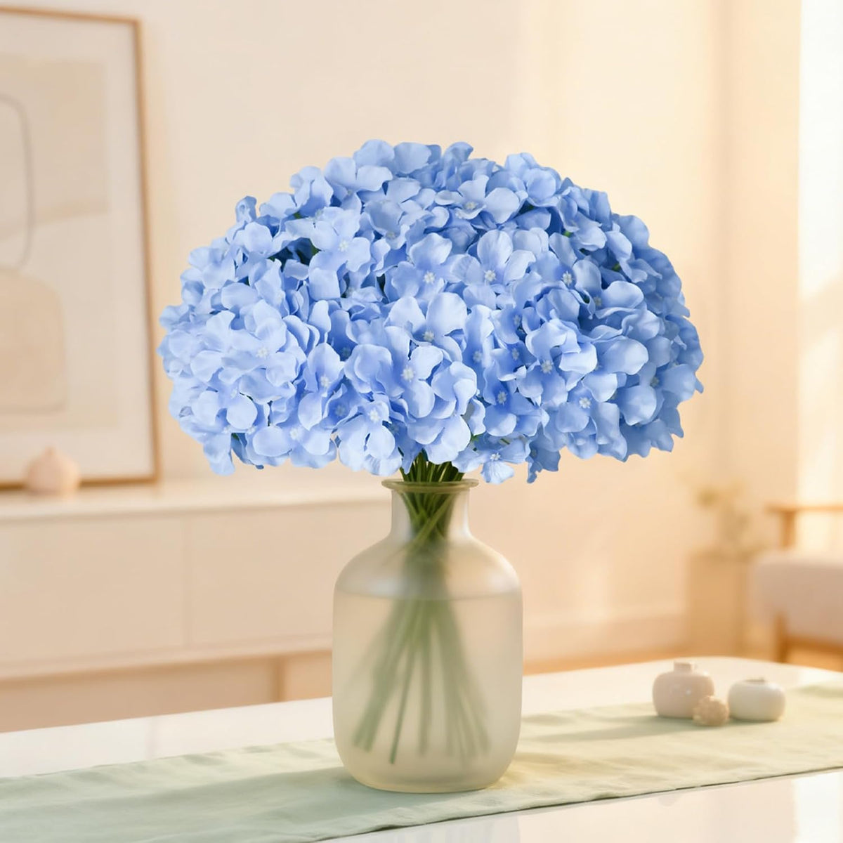 Blue Hydrangea Artificial Flowers Bulk, Faux Hydrangea Flowers Heads, Artificial Fake Silk Hydrangea Flowers with Stems, Blue Flowers Artificial for Decoration Wedding Décor