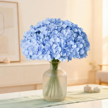 Blue Hydrangea Artificial Flowers Bulk, Faux Hydrangea Flowers Heads, Artificial Fake Silk Hydrangea Flowers with Stems, Blue Flowers Artificial for Decoration Wedding Décor