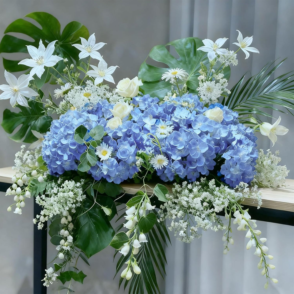 Blue Hydrangea Artificial Flowers Bulk, Faux Hydrangea Flowers Heads, Artificial Fake Silk Hydrangea Flowers with Stems, Blue Flowers Artificial for Decoration Wedding Décor