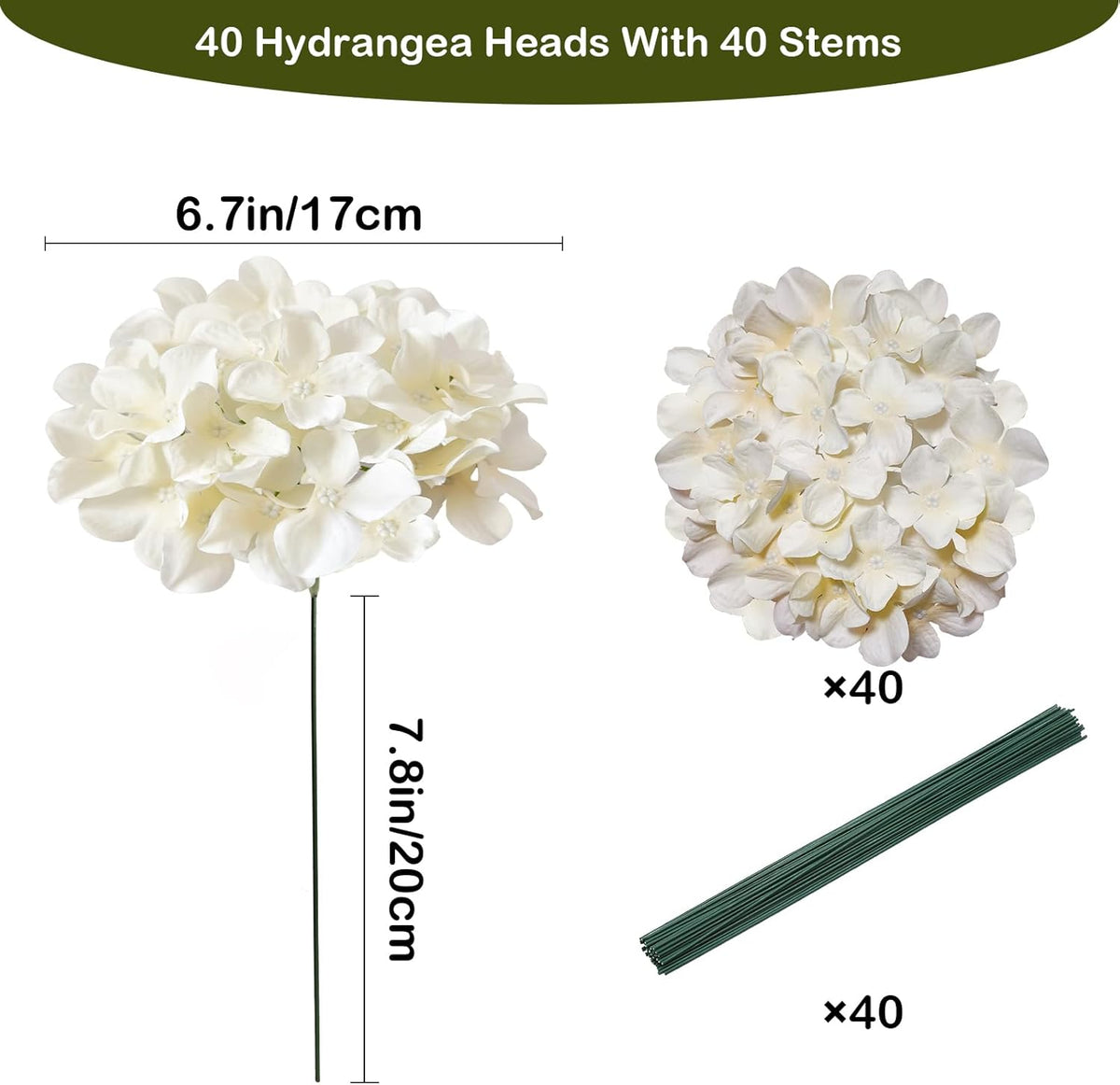Blue Hydrangea Artificial Flowers Bulk, Faux Hydrangea Flowers Heads, Artificial Fake Silk Hydrangea Flowers with Stems, Blue Flowers Artificial for Decoration Wedding Décor