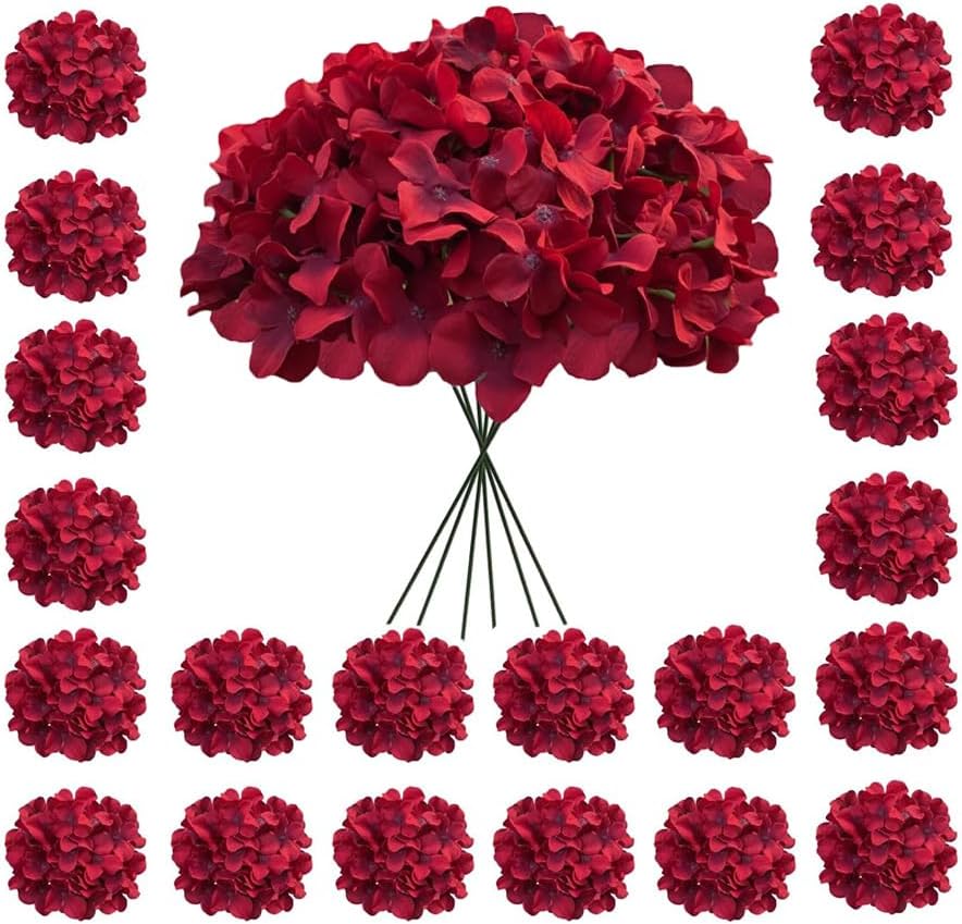 Blue Hydrangea Artificial Flowers Bulk, Faux Hydrangea Flowers Heads, Artificial Fake Silk Hydrangea Flowers with Stems, Blue Flowers Artificial for Decoration Wedding Décor