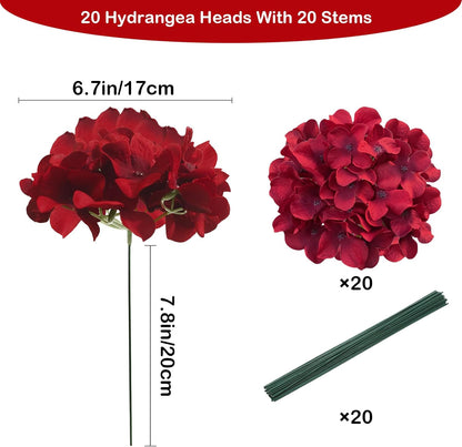 Blue Hydrangea Artificial Flowers Bulk, Faux Hydrangea Flowers Heads, Artificial Fake Silk Hydrangea Flowers with Stems, Blue Flowers Artificial for Decoration Wedding Décor