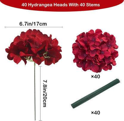 Blue Hydrangea Artificial Flowers Bulk, Faux Hydrangea Flowers Heads, Artificial Fake Silk Hydrangea Flowers with Stems, Blue Flowers Artificial for Decoration Wedding Décor