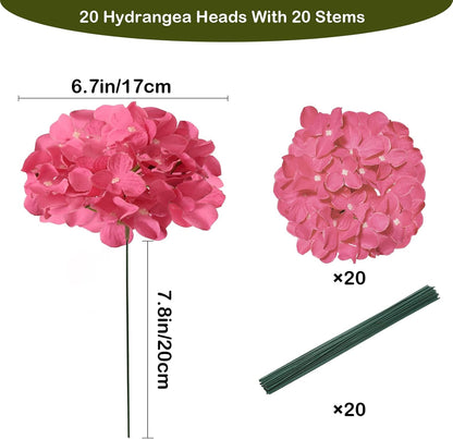 Blue Hydrangea Artificial Flowers Bulk, Faux Hydrangea Flowers Heads, Artificial Fake Silk Hydrangea Flowers with Stems, Blue Flowers Artificial for Decoration Wedding Décor