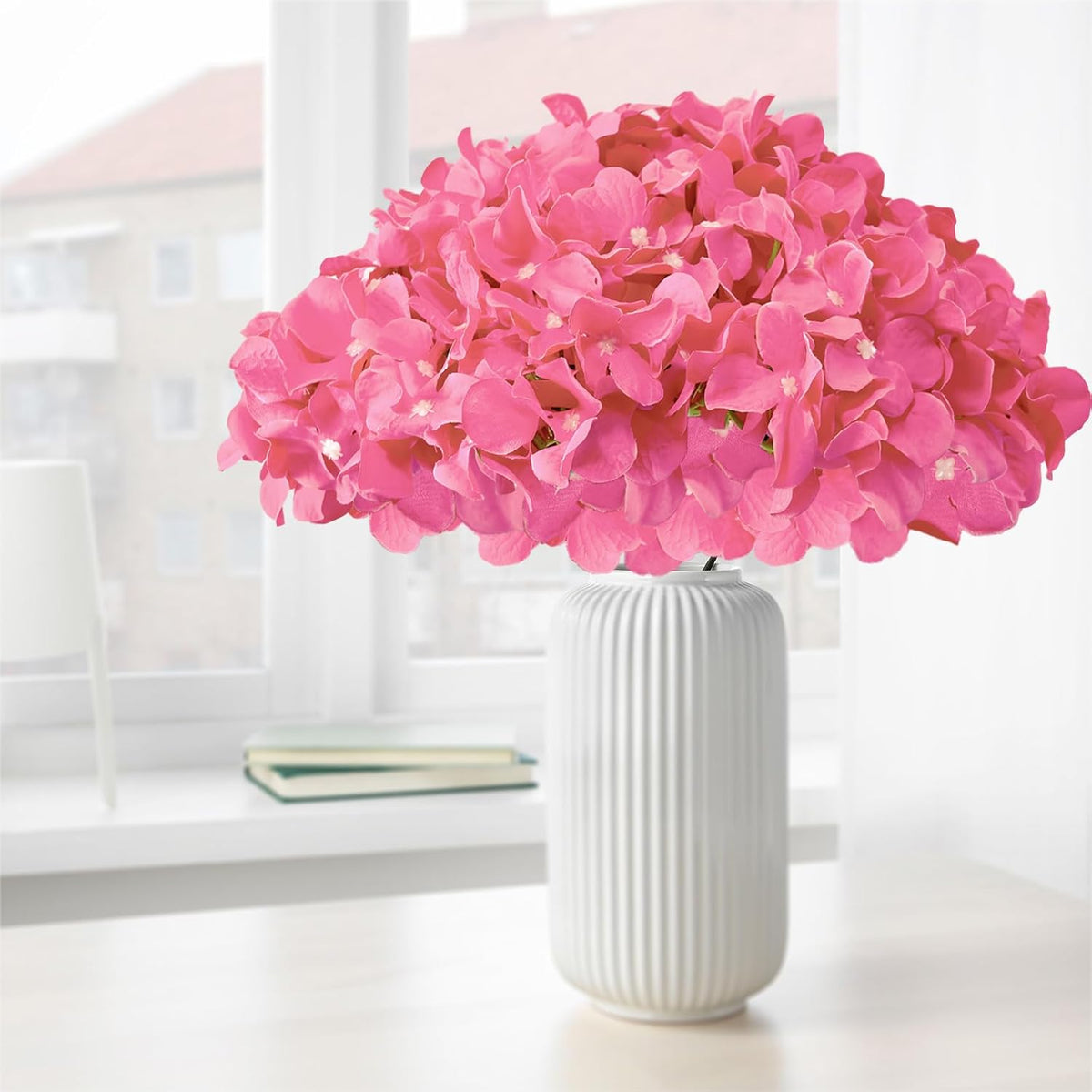 Blue Hydrangea Artificial Flowers Bulk, Faux Hydrangea Flowers Heads, Artificial Fake Silk Hydrangea Flowers with Stems, Blue Flowers Artificial for Decoration Wedding Décor