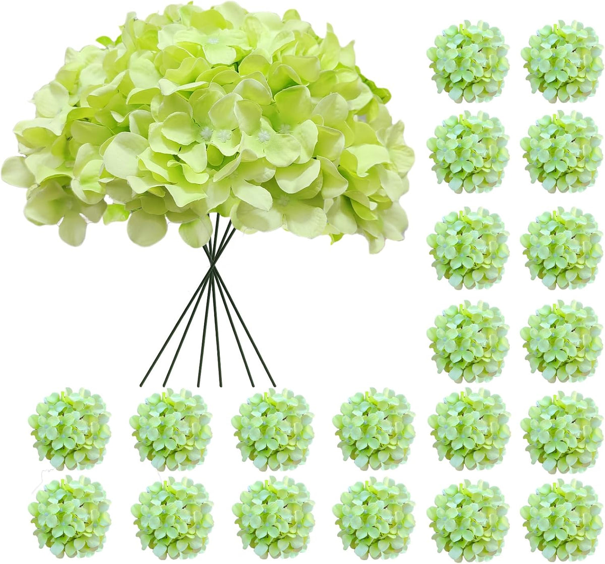 Blue Hydrangea Artificial Flowers Bulk, Faux Hydrangea Flowers Heads, Artificial Fake Silk Hydrangea Flowers with Stems, Blue Flowers Artificial for Decoration Wedding Décor