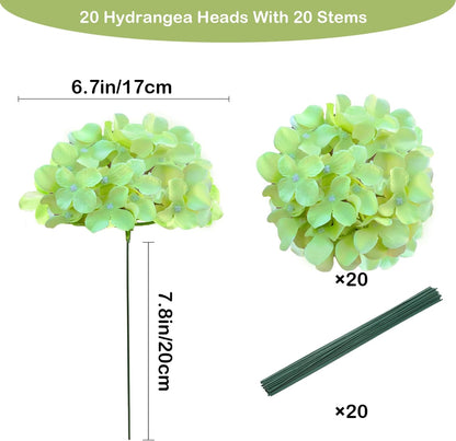 Blue Hydrangea Artificial Flowers Bulk, Faux Hydrangea Flowers Heads, Artificial Fake Silk Hydrangea Flowers with Stems, Blue Flowers Artificial for Decoration Wedding Décor