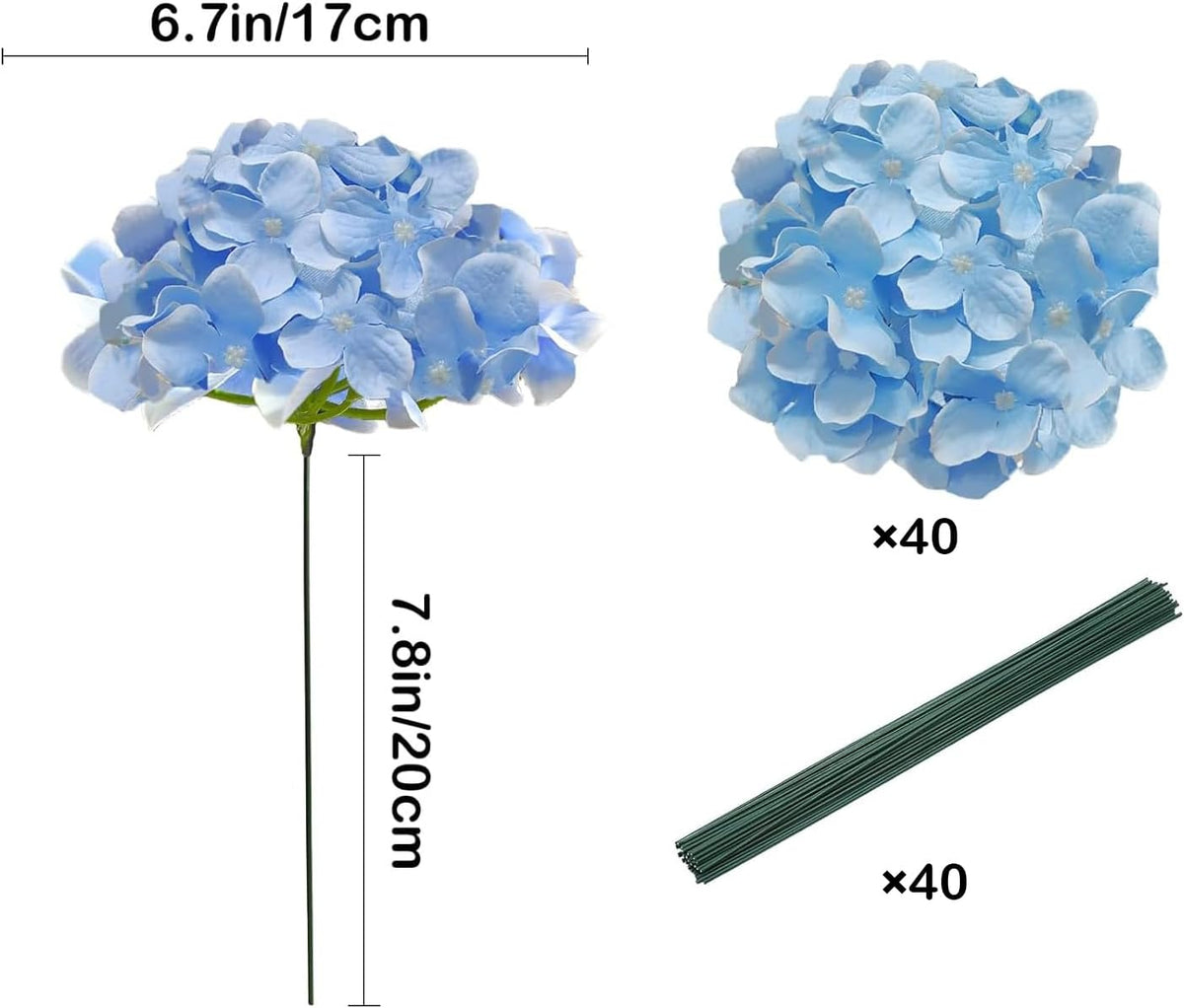Blue Hydrangea Artificial Flowers Bulk, Faux Hydrangea Flowers Heads, Artificial Fake Silk Hydrangea Flowers with Stems, Blue Flowers Artificial for Decoration Wedding Décor