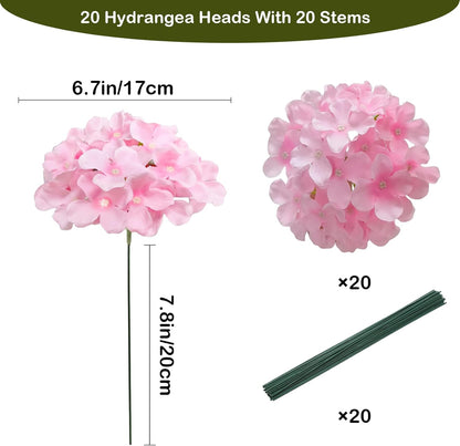 Blue Hydrangea Artificial Flowers Bulk, Faux Hydrangea Flowers Heads, Artificial Fake Silk Hydrangea Flowers with Stems, Blue Flowers Artificial for Decoration Wedding Décor