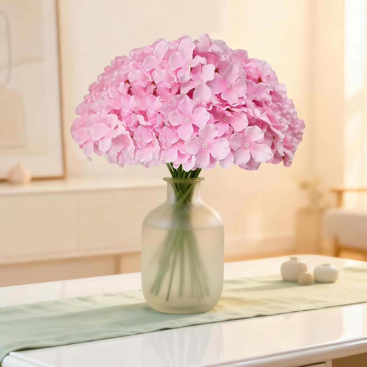 Blue Hydrangea Artificial Flowers Bulk, Faux Hydrangea Flowers Heads, Artificial Fake Silk Hydrangea Flowers with Stems, Blue Flowers Artificial for Decoration Wedding Décor