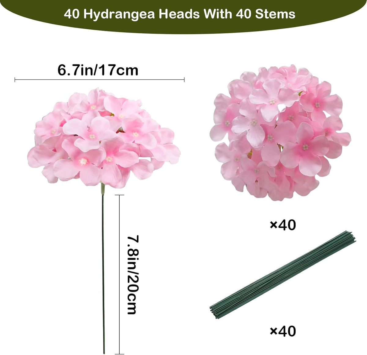 Blue Hydrangea Artificial Flowers Bulk, Faux Hydrangea Flowers Heads, Artificial Fake Silk Hydrangea Flowers with Stems, Blue Flowers Artificial for Decoration Wedding Décor