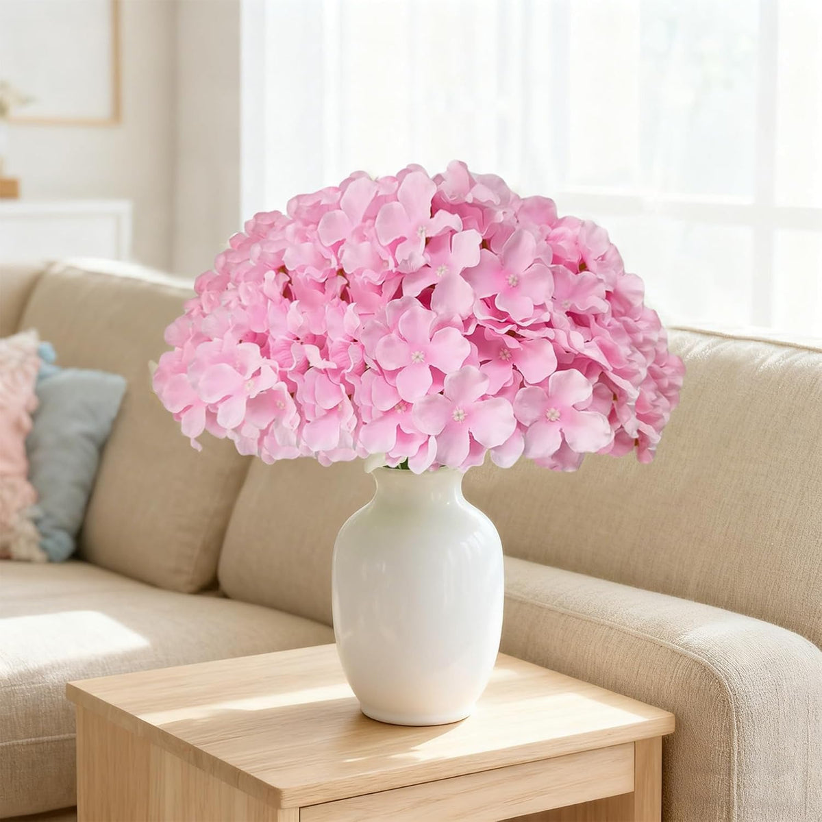 Blue Hydrangea Artificial Flowers Bulk, Faux Hydrangea Flowers Heads, Artificial Fake Silk Hydrangea Flowers with Stems, Blue Flowers Artificial for Decoration Wedding Décor