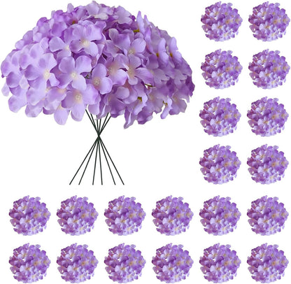 Blue Hydrangea Artificial Flowers Bulk, Faux Hydrangea Flowers Heads, Artificial Fake Silk Hydrangea Flowers with Stems, Blue Flowers Artificial for Decoration Wedding Décor
