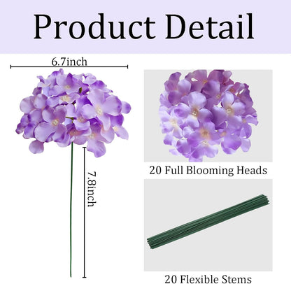 Blue Hydrangea Artificial Flowers Bulk, Faux Hydrangea Flowers Heads, Artificial Fake Silk Hydrangea Flowers with Stems, Blue Flowers Artificial for Decoration Wedding Décor