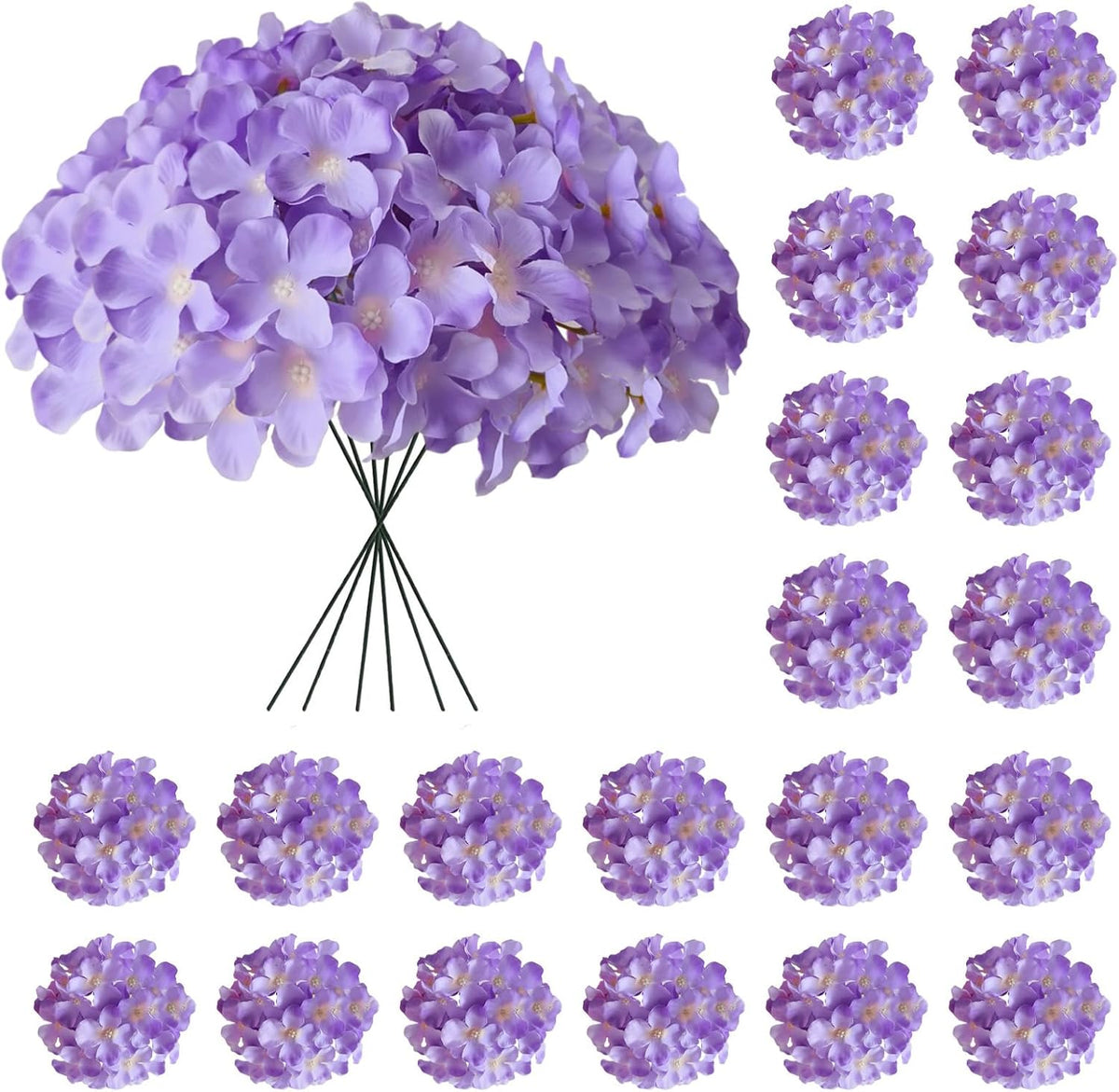 Blue Hydrangea Artificial Flowers Bulk, Faux Hydrangea Flowers Heads, Artificial Fake Silk Hydrangea Flowers with Stems, Blue Flowers Artificial for Decoration Wedding Décor