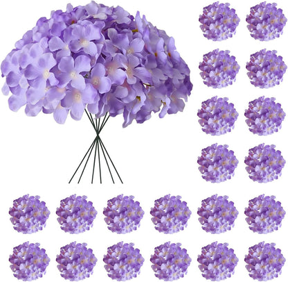 Blue Hydrangea Artificial Flowers Bulk, Faux Hydrangea Flowers Heads, Artificial Fake Silk Hydrangea Flowers with Stems, Blue Flowers Artificial for Decoration Wedding Décor