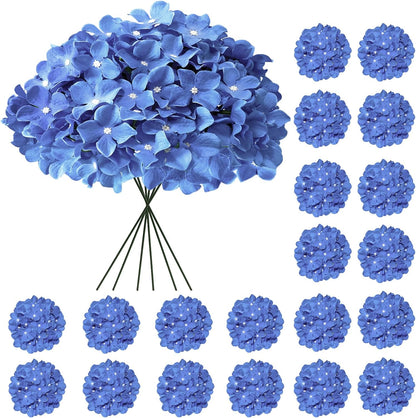 Blue Hydrangea Artificial Flowers Bulk, Faux Hydrangea Flowers Heads, Artificial Fake Silk Hydrangea Flowers with Stems, Blue Flowers Artificial for Decoration Wedding Décor