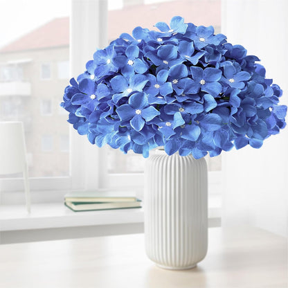 Blue Hydrangea Artificial Flowers Bulk, Faux Hydrangea Flowers Heads, Artificial Fake Silk Hydrangea Flowers with Stems, Blue Flowers Artificial for Decoration Wedding Décor