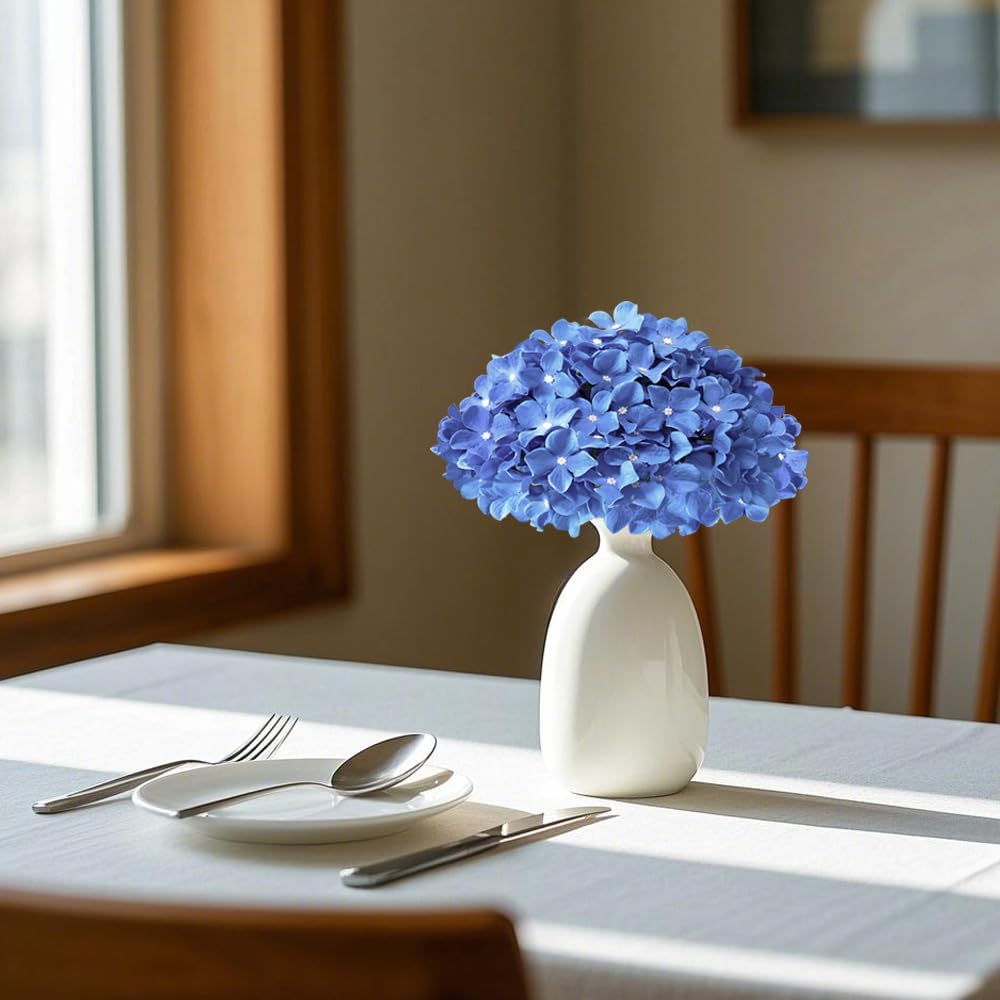 Blue Hydrangea Artificial Flowers Bulk, Faux Hydrangea Flowers Heads, Artificial Fake Silk Hydrangea Flowers with Stems, Blue Flowers Artificial for Decoration Wedding Décor