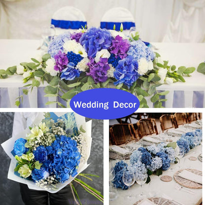 Blue Hydrangea Artificial Flowers Bulk, Faux Hydrangea Flowers Heads, Artificial Fake Silk Hydrangea Flowers with Stems, Blue Flowers Artificial for Decoration Wedding Décor