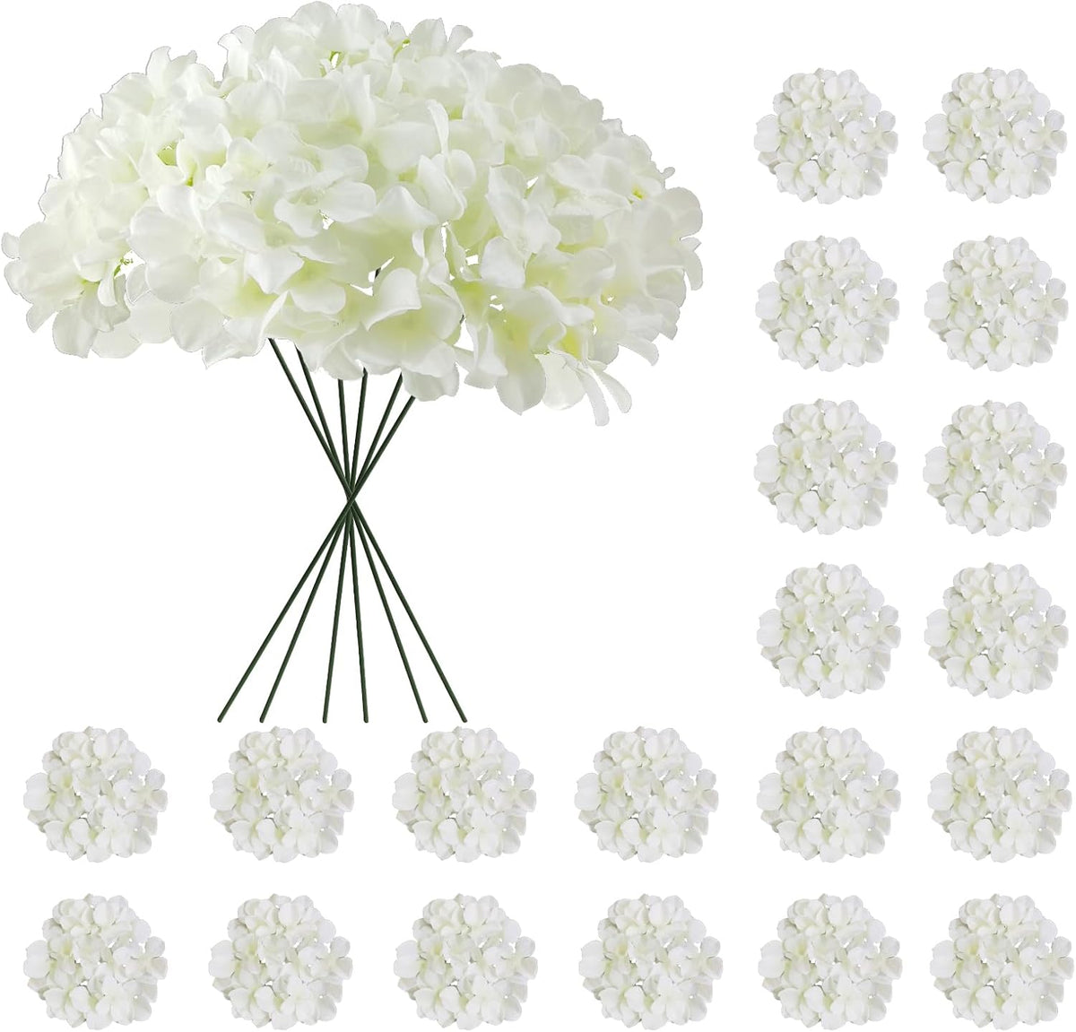 Blue Hydrangea Artificial Flowers Bulk, Faux Hydrangea Flowers Heads, Artificial Fake Silk Hydrangea Flowers with Stems, Blue Flowers Artificial for Decoration Wedding Décor