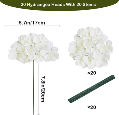 Blue Hydrangea Artificial Flowers Bulk, Faux Hydrangea Flowers Heads, Artificial Fake Silk Hydrangea Flowers with Stems, Blue Flowers Artificial for Decoration Wedding Décor