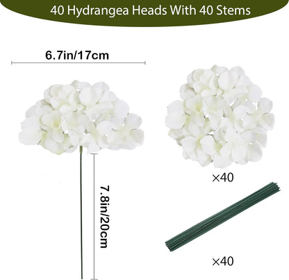 Blue Hydrangea Artificial Flowers Bulk, Faux Hydrangea Flowers Heads, Artificial Fake Silk Hydrangea Flowers with Stems, Blue Flowers Artificial for Decoration Wedding Décor