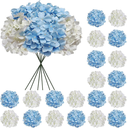 Blue Hydrangea Artificial Flowers Bulk, Faux Hydrangea Flowers Heads, Artificial Fake Silk Hydrangea Flowers with Stems, Blue Flowers Artificial for Decoration Wedding Décor