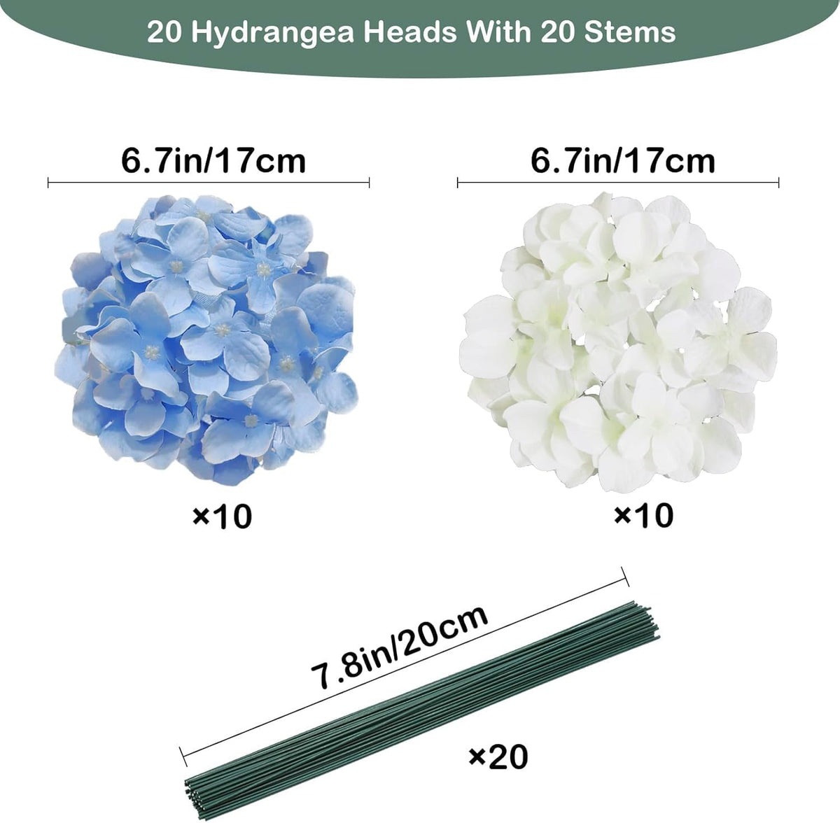 Blue Hydrangea Artificial Flowers Bulk, Faux Hydrangea Flowers Heads, Artificial Fake Silk Hydrangea Flowers with Stems, Blue Flowers Artificial for Decoration Wedding Décor