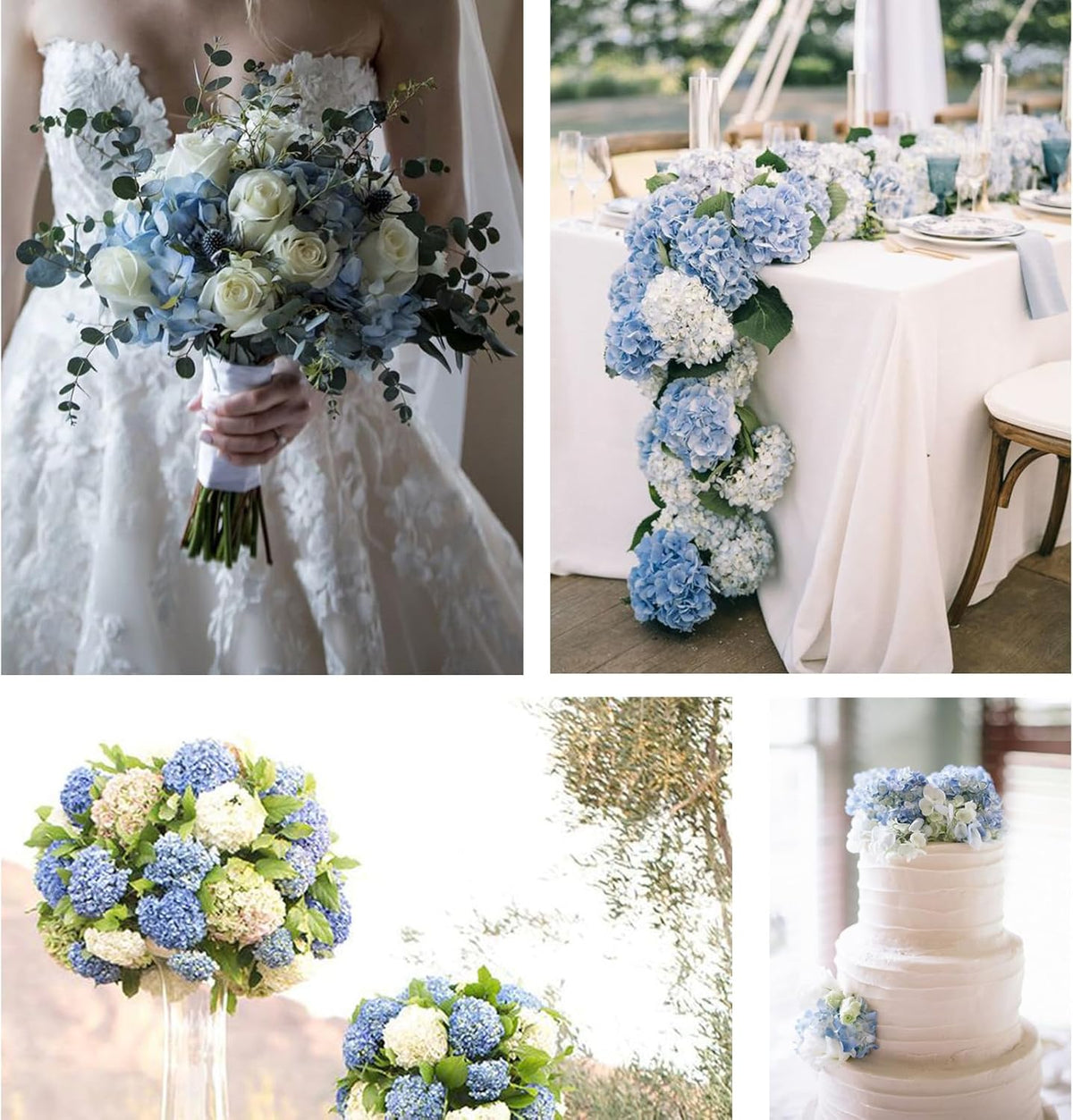 Blue Hydrangea Artificial Flowers Bulk, Faux Hydrangea Flowers Heads, Artificial Fake Silk Hydrangea Flowers with Stems, Blue Flowers Artificial for Decoration Wedding Décor