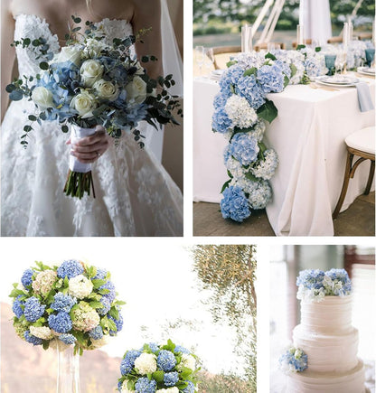 Blue Hydrangea Artificial Flowers Bulk, Faux Hydrangea Flowers Heads, Artificial Fake Silk Hydrangea Flowers with Stems, Blue Flowers Artificial for Decoration Wedding Décor