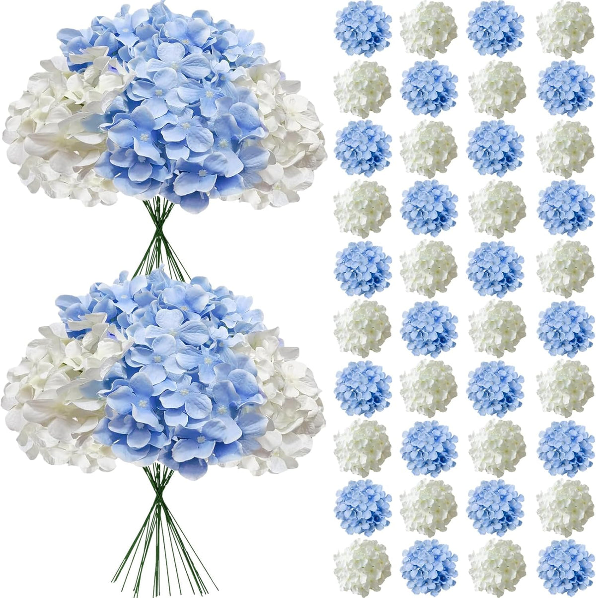 Blue Hydrangea Artificial Flowers Bulk, Faux Hydrangea Flowers Heads, Artificial Fake Silk Hydrangea Flowers with Stems, Blue Flowers Artificial for Decoration Wedding Décor