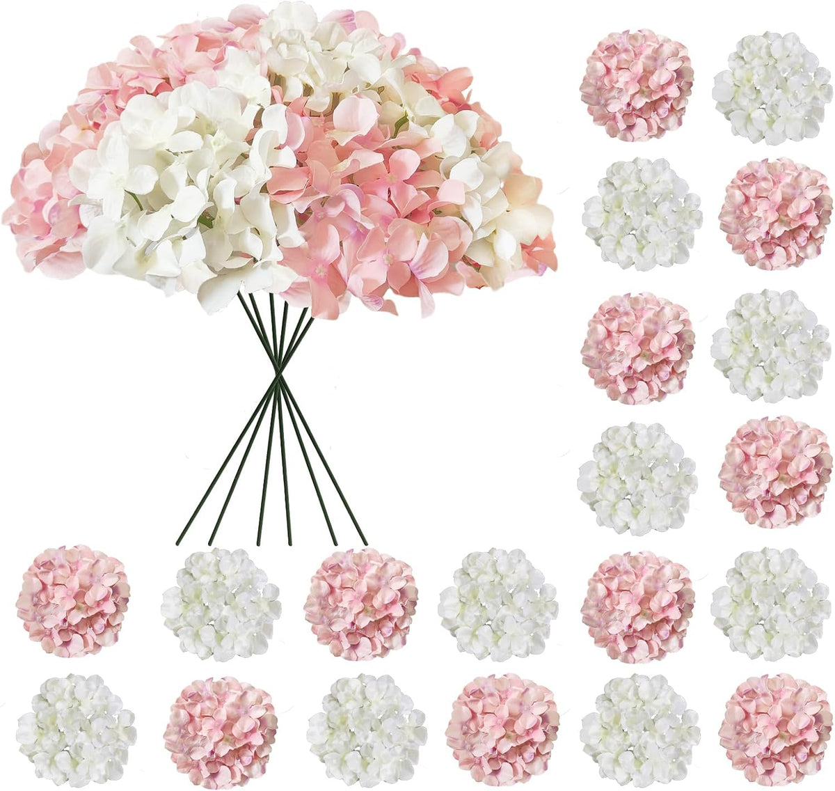Blue Hydrangea Artificial Flowers Bulk, Faux Hydrangea Flowers Heads, Artificial Fake Silk Hydrangea Flowers with Stems, Blue Flowers Artificial for Decoration Wedding Décor