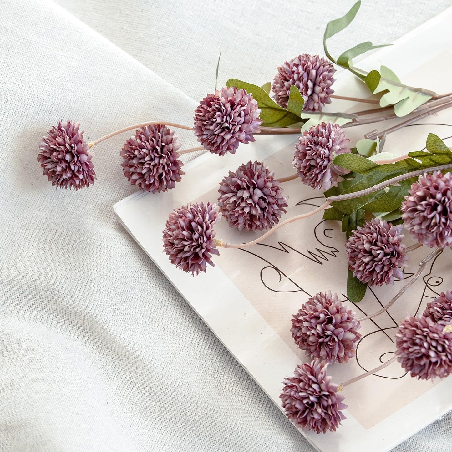 Artificial Kiku Flower White - 5 Pcs Fake Pompon Mums Silk Small Chrysanthemum Faux Ball Fall Flower Stem Decor for Autumn Wedding Filler DIY Bouquet Centerpieces Arrangements Shower