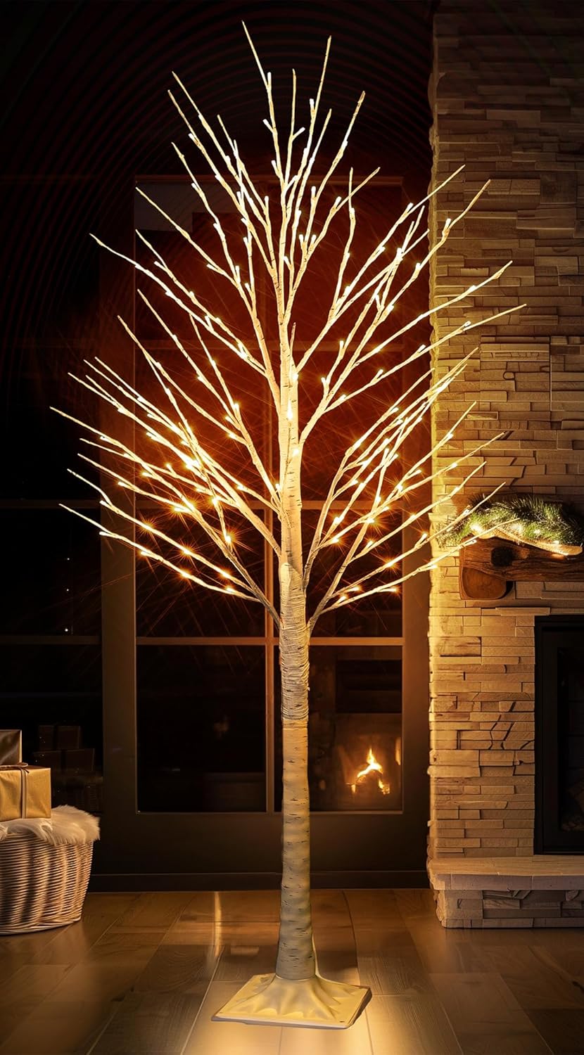 144 LED Lighted Birch Tree, 6 FT Pre-lit Artificial Christmas Trees for Thanksgiving Christmas Decorations Indoor Home Bedroom Outdoor Festival Wedding Party, Warm White