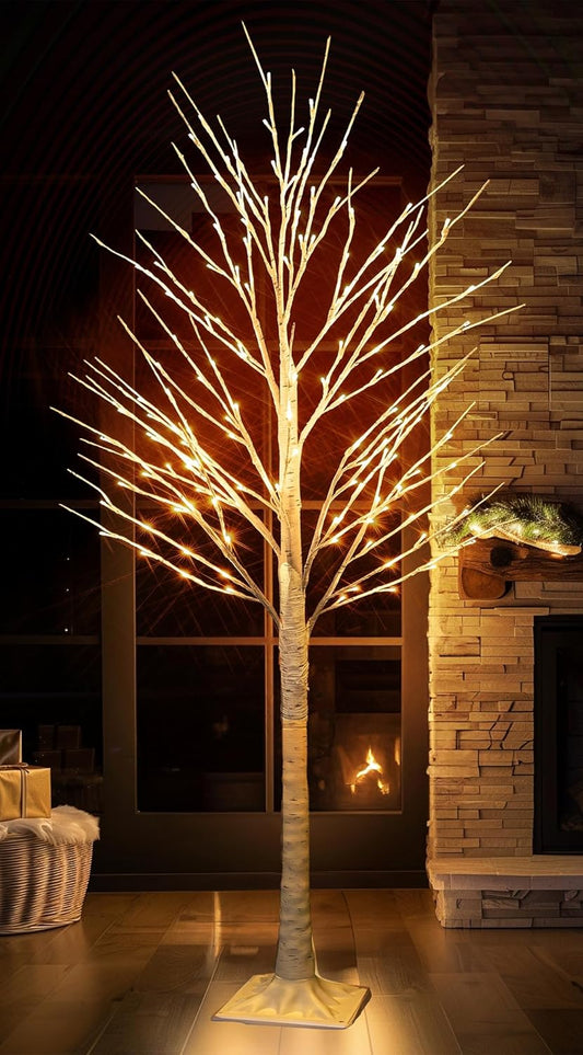 144 LED Lighted Birch Tree, 6 FT Pre-lit Artificial Christmas Trees for Thanksgiving Christmas Decorations Indoor Home Bedroom Outdoor Festival Wedding Party, Warm White