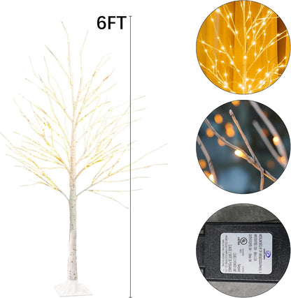 144 LED Lighted Birch Tree, 6 FT Pre-lit Artificial Christmas Trees for Thanksgiving Christmas Decorations Indoor Home Bedroom Outdoor Festival Wedding Party, Warm White