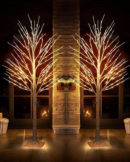 144 LED Lighted Birch Tree, 6 FT Pre-lit Artificial Christmas Trees for Thanksgiving Christmas Decorations Indoor Home Bedroom Outdoor Festival Wedding Party, Warm White