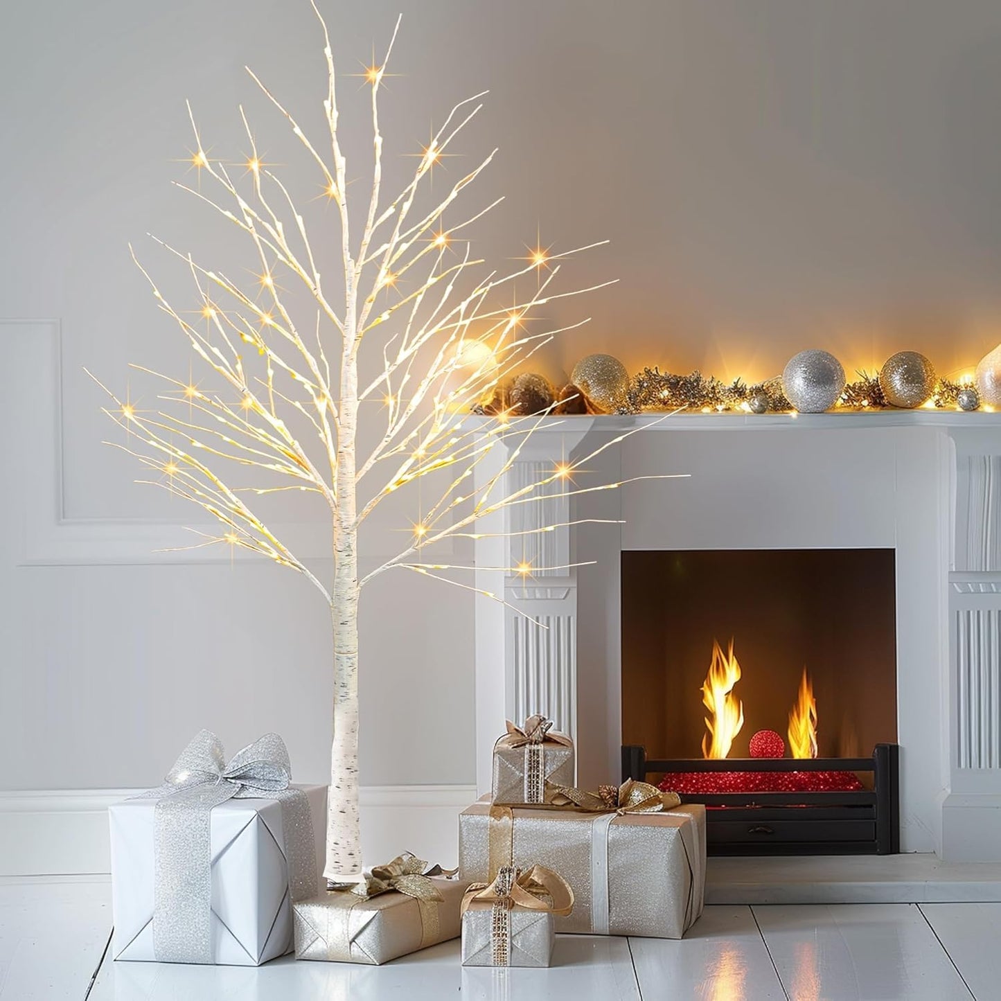 144 LED Lighted Birch Tree, 6 FT Pre-lit Artificial Christmas Trees for Thanksgiving Christmas Decorations Indoor Home Bedroom Outdoor Festival Wedding Party, Warm White
