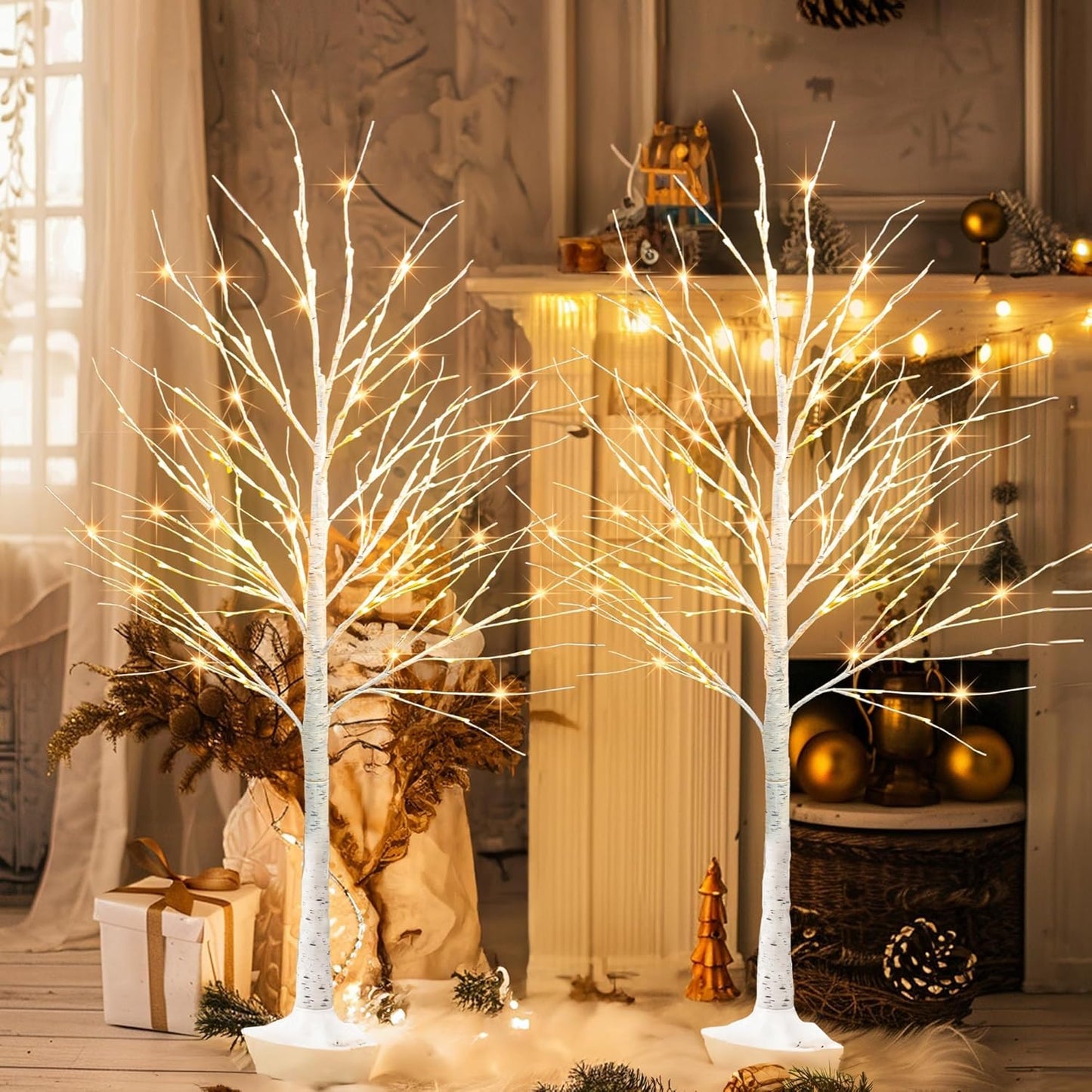 144 LED Lighted Birch Tree, 6 FT Pre-lit Artificial Christmas Trees for Thanksgiving Christmas Decorations Indoor Home Bedroom Outdoor Festival Wedding Party, Warm White