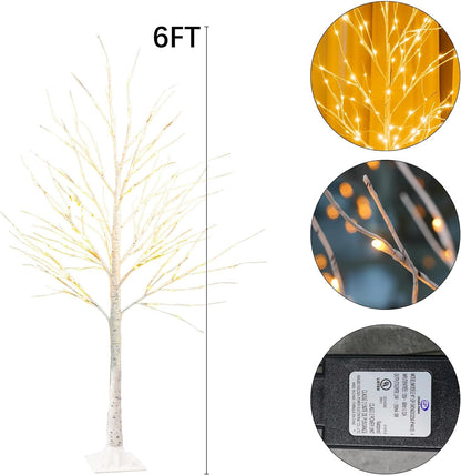 144 LED Lighted Birch Tree, 6 FT Pre-lit Artificial Christmas Trees for Thanksgiving Christmas Decorations Indoor Home Bedroom Outdoor Festival Wedding Party, Warm White
