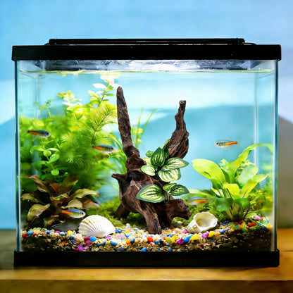 Resin Simulation Driftwood Aquarium Decor, Fish Tank Landscape Ornament Hideout for Betta Goldfish Amphibians Reptiles Rest Play Accessories