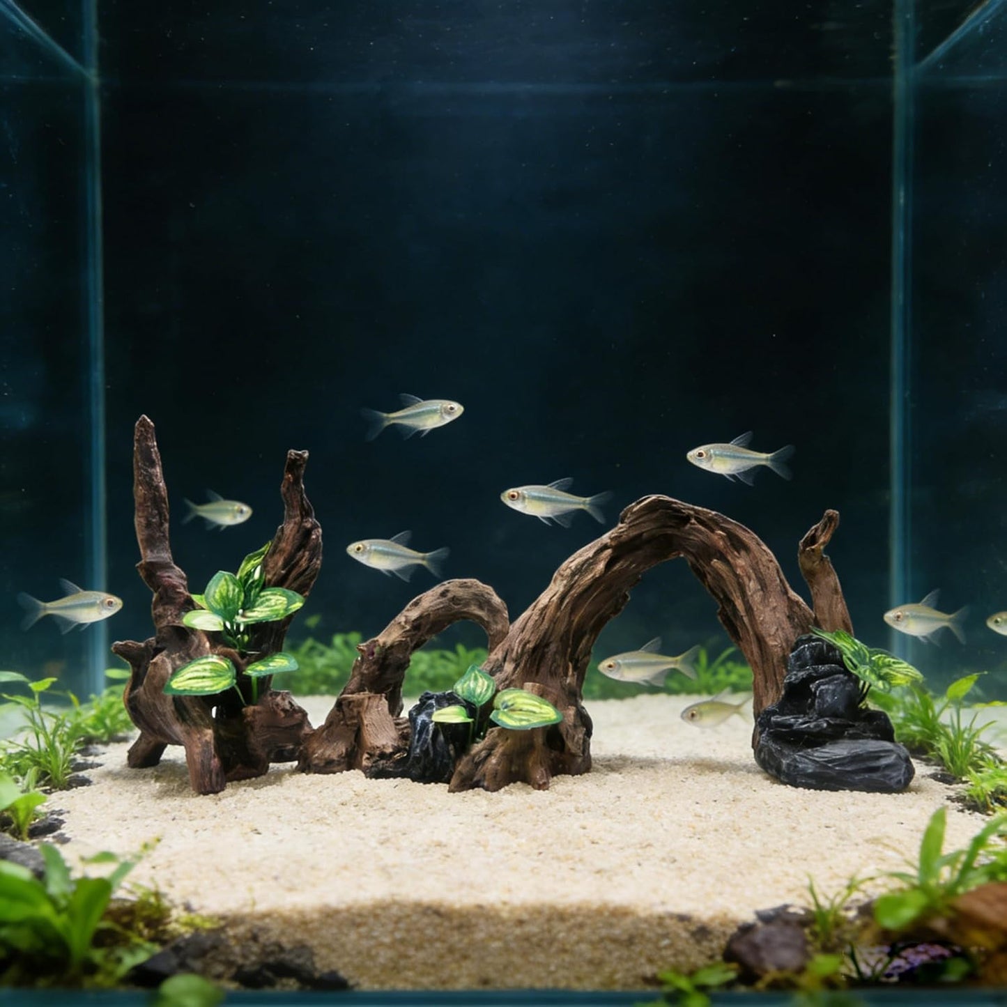Resin Simulation Driftwood Aquarium Decor, Fish Tank Landscape Ornament Hideout for Betta Goldfish Amphibians Reptiles Rest Play Accessories