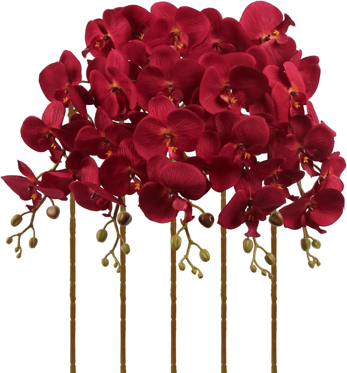 Burgundy Flowers Artificial Orchids 5PCS Fake Orchid 35.4" Faux Orchid Stems Burugndy Artificial Flowers for Bridal Shower Wedding Centerpieces Home Decor (Burgundy)
