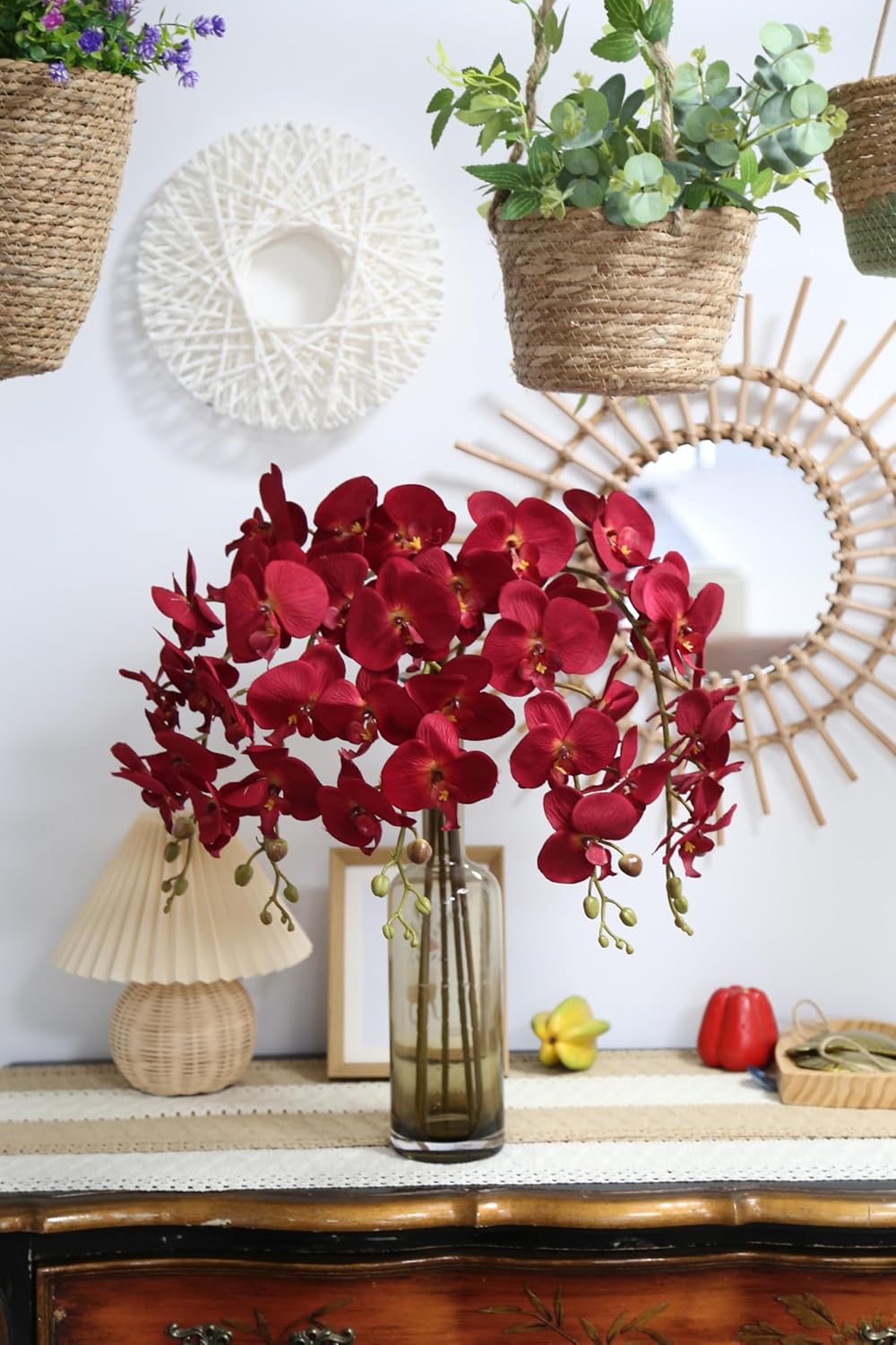 Burgundy Flowers Artificial Orchids 5PCS Fake Orchid 35.4" Faux Orchid Stems Burugndy Artificial Flowers for Bridal Shower Wedding Centerpieces Home Decor (Burgundy)