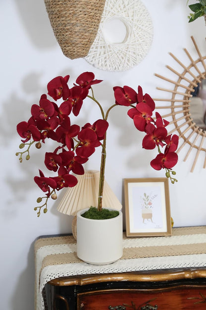 Burgundy Flowers Artificial Orchids 5PCS Fake Orchid 35.4" Faux Orchid Stems Burugndy Artificial Flowers for Bridal Shower Wedding Centerpieces Home Decor (Burgundy)