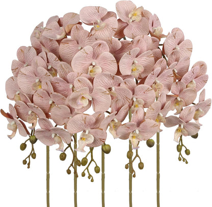 Burgundy Flowers Artificial Orchids 5PCS Fake Orchid 35.4" Faux Orchid Stems Burugndy Artificial Flowers for Bridal Shower Wedding Centerpieces Home Decor (Burgundy)
