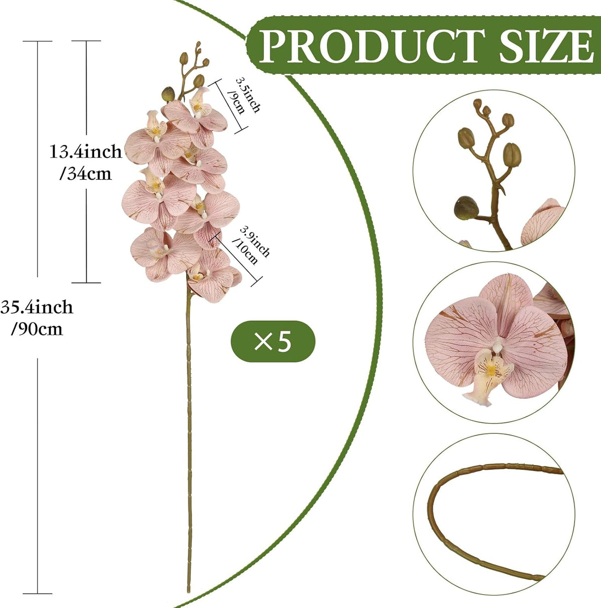 Burgundy Flowers Artificial Orchids 5PCS Fake Orchid 35.4" Faux Orchid Stems Burugndy Artificial Flowers for Bridal Shower Wedding Centerpieces Home Decor (Burgundy)