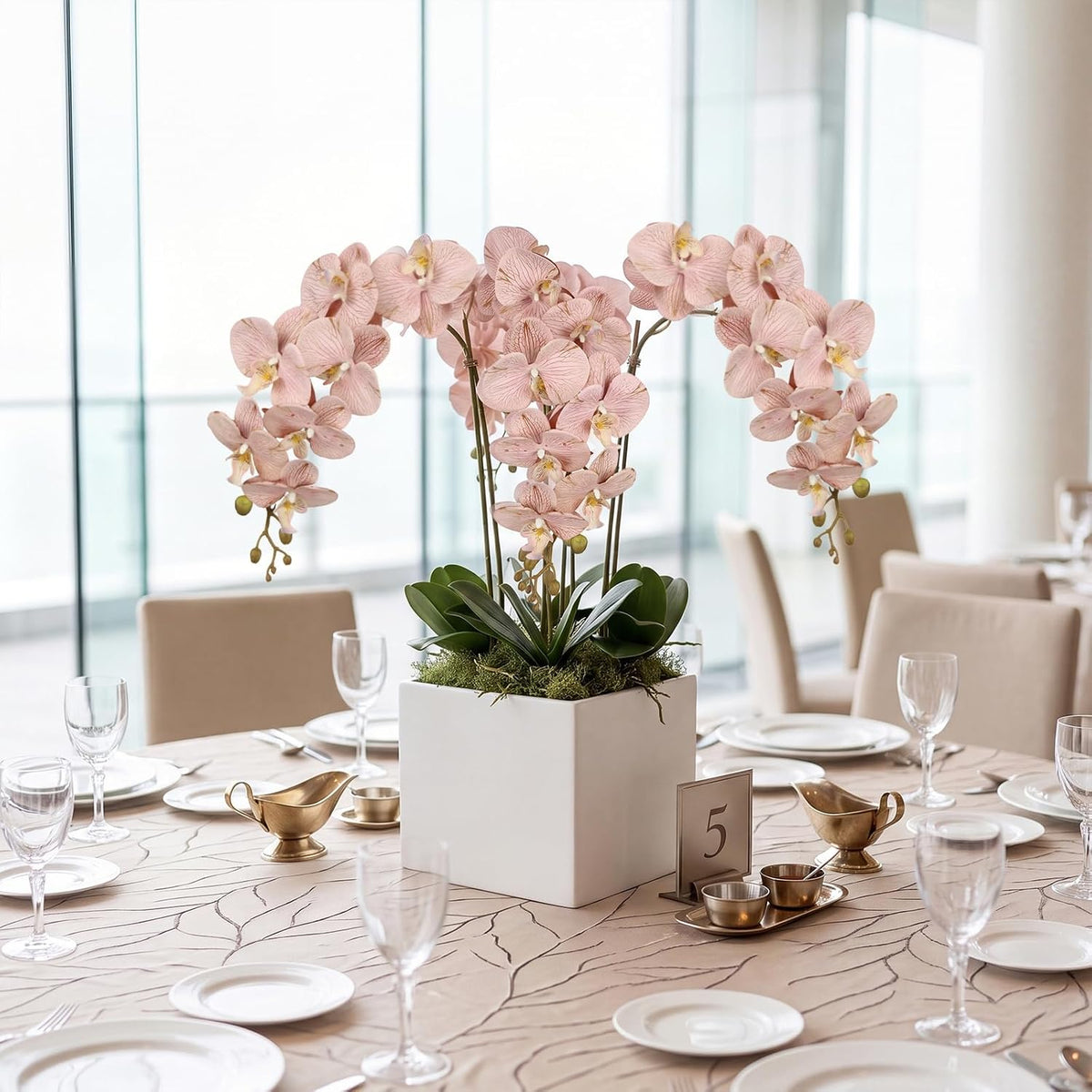Burgundy Flowers Artificial Orchids 5PCS Fake Orchid 35.4" Faux Orchid Stems Burugndy Artificial Flowers for Bridal Shower Wedding Centerpieces Home Decor (Burgundy)