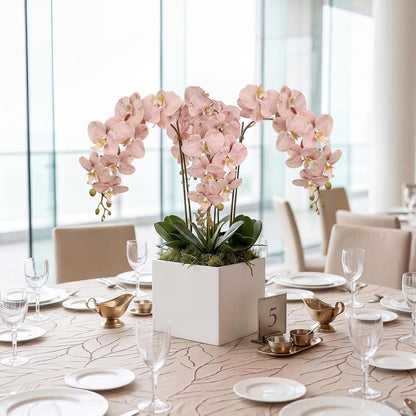 Burgundy Flowers Artificial Orchids 5PCS Fake Orchid 35.4" Faux Orchid Stems Burugndy Artificial Flowers for Bridal Shower Wedding Centerpieces Home Decor (Burgundy)